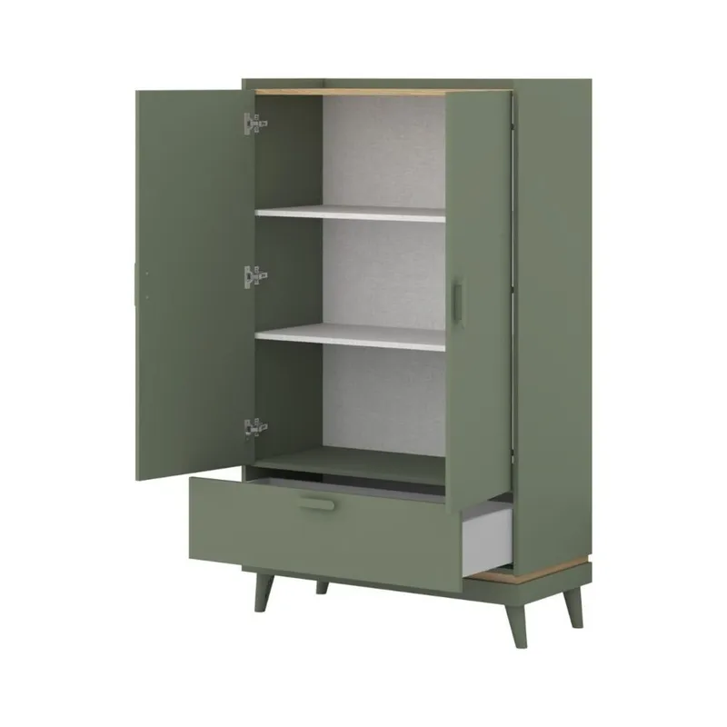 Linneskåp Scandi 2 dörrar 1 låda - Dämpad grön - Oljad ek - Förvaring - Klädförvaring - Garderob & garderobssystem - Klädskåp & fristående garderob