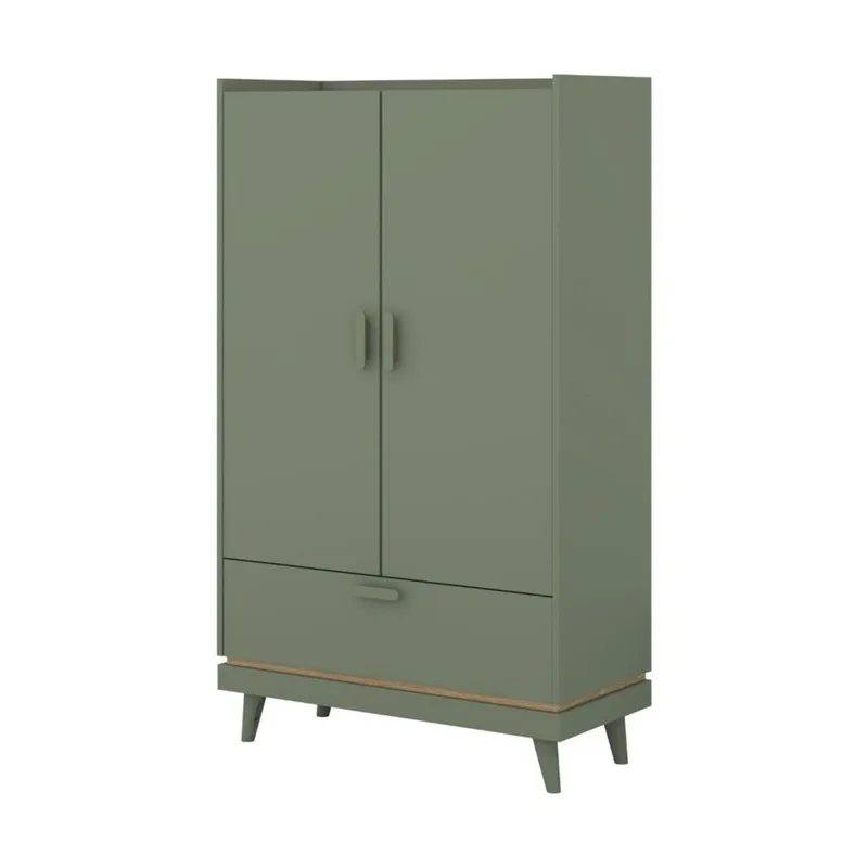 Linneskåp Scandi 2 dörrar 1 låda - Dämpad grön - Oljad ek - Förvaring - Klädförvaring - Garderob & garderobssystem - Klädskåp & fristående garderob