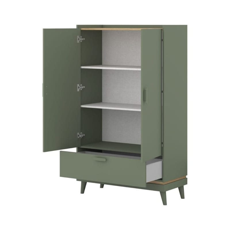 Linneskåp Scandi 2 dörrar 1 låda - Dämpad grön - Oljad ek - Förvaring - Klädförvaring - Garderob & garderobssystem - Klädskåp & fristående garderob