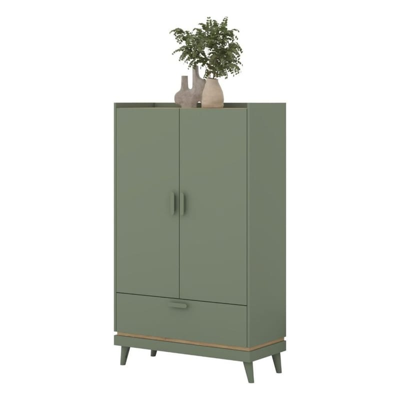 Linneskåp Scandi 2 dörrar 1 låda - Dämpad grön - Oljad ek - Förvaring - Klädförvaring - Garderob & garderobssystem - Klädskåp & fristående garderob