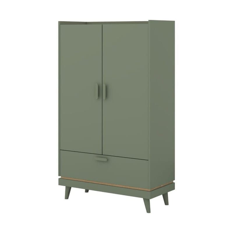 Linneskåp Scandi 2 dörrar 1 låda, Dämpad grön - Oljad ek