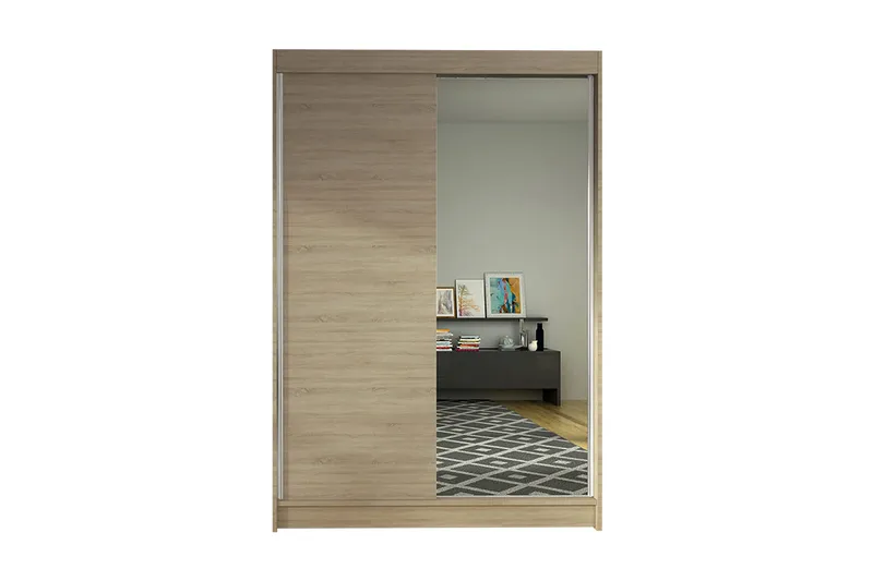 Lino Garderob med LED-belysning i Trä med Glasdörr, Beige