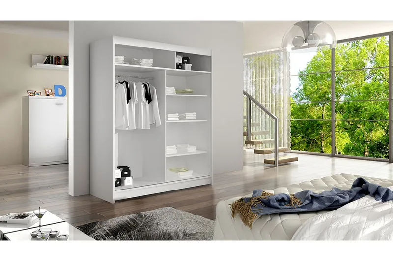 Lino Garderob med LED-belysning i Trä med Glasdörr - Beige - Förvaring - Klädförvaring - Garderob & garderobssystem