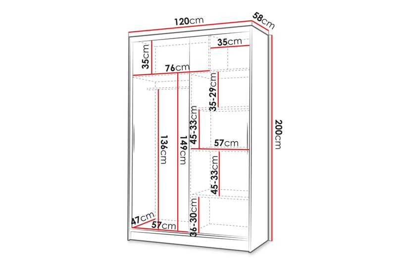 Liverpool Garderob 120x200 cm - Grå - Förvaring - Klädförvaring - Garderob & garderobssystem