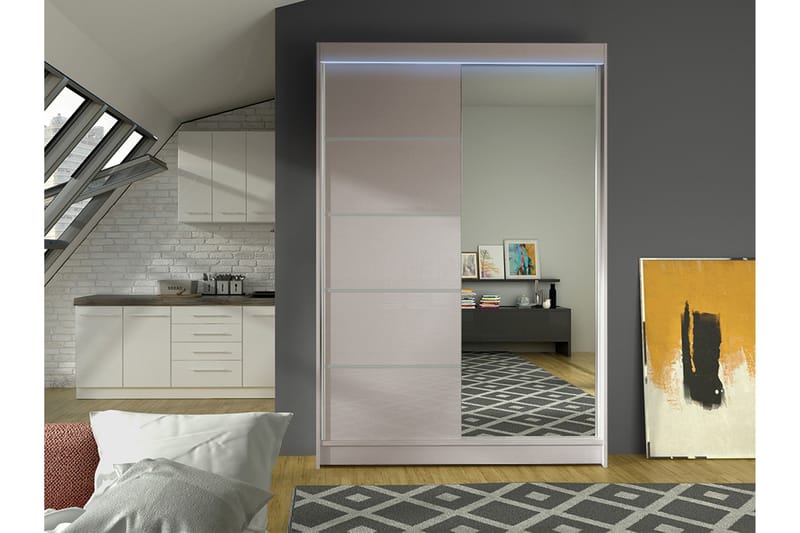 Liverpool Garderob m. Spegel 120x200 cm - Beige - Förvaring - Klädförvaring - Garderob & garderobssystem