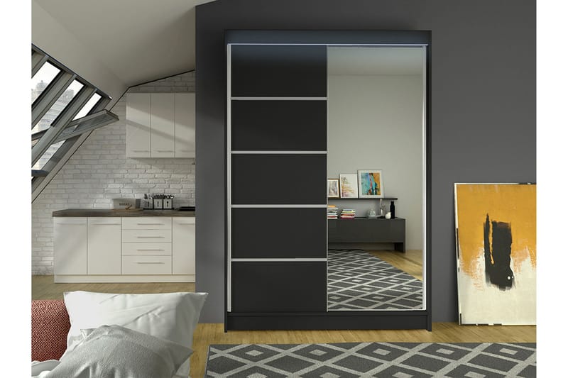 Liverpool Garderob m. Spegel 120x200 cm - Svart - Förvaring - Klädförvaring - Garderob & garderobssystem