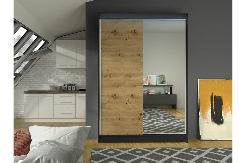 Liverpool Garderob m. Spegel 120x200 cm - Svart/Brun - Förvaring - Klädförvaring - Garderob & garderobssystem