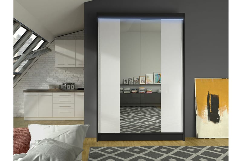 Liverpool Garderob m. Spegel 120x200 cm - Svart/Vit - Förvaring - Klädförvaring - Garderob & garderobssystem