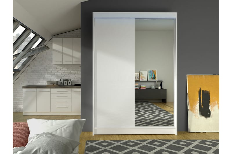 Liverpool Garderob m. Spegel 120x200 cm - Vit - Förvaring - Klädförvaring - Garderob & garderobssystem