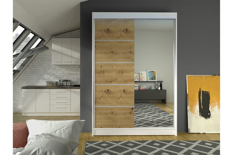 Liverpool Garderob m. Spegel 120x200 cm - Vit/Brun - Förvaring - Klädförvaring - Garderob & garderobssystem