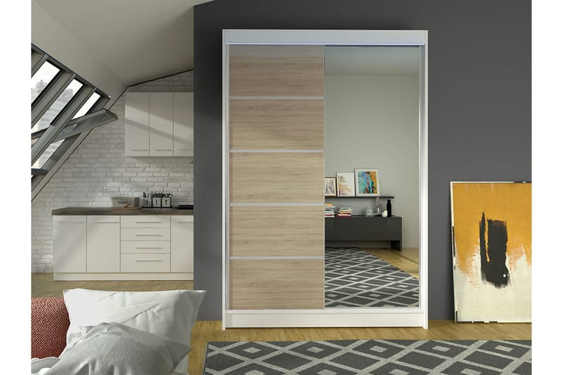 Liverpool Garderob m. Spegel 120x200 cm - Vit/Brun - Förvaring - Klädförvaring - Garderob & garderobssystem