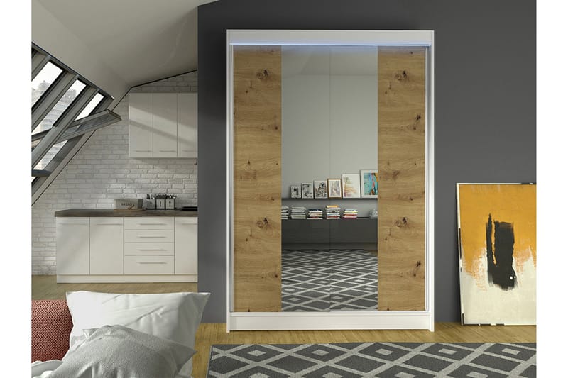 Liverpool Garderob m. Spegel 120x200 cm - Vit/Brun - Förvaring - Klädförvaring - Garderob & garderobssystem