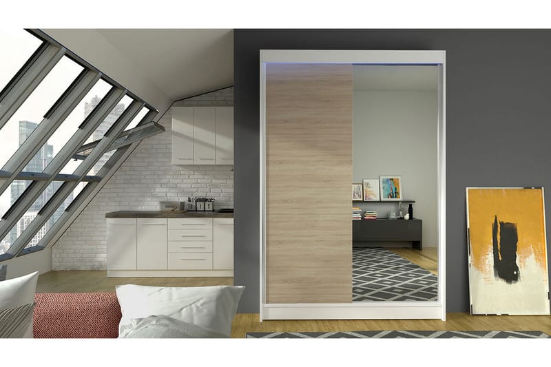 Liverpool Garderob med Spegel 120x200 cm - Brun/Vit - Förvaring - Klädförvaring - Garderob & garderobssystem