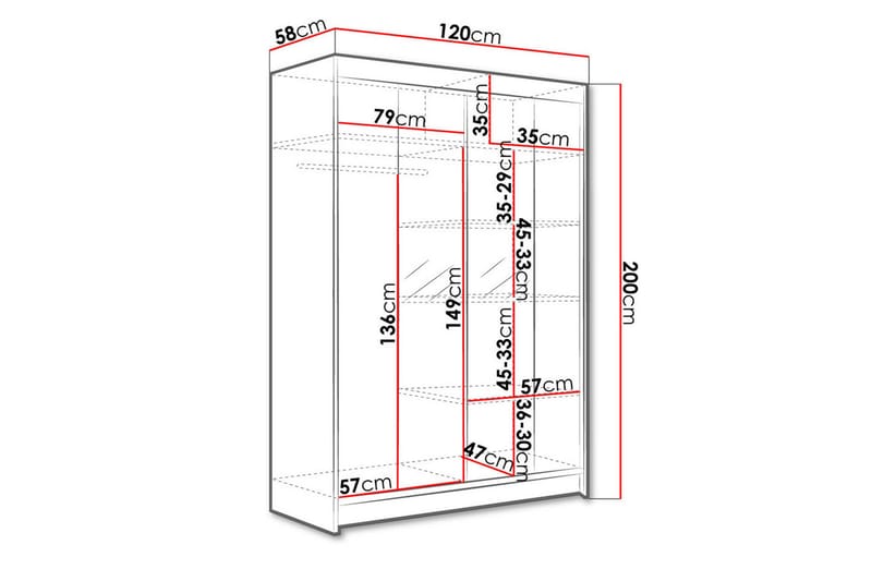 Liverpool Garderob med Spegel 120x200 cm - Svart/Vit - Förvaring - Klädförvaring - Garderob & garderobssystem