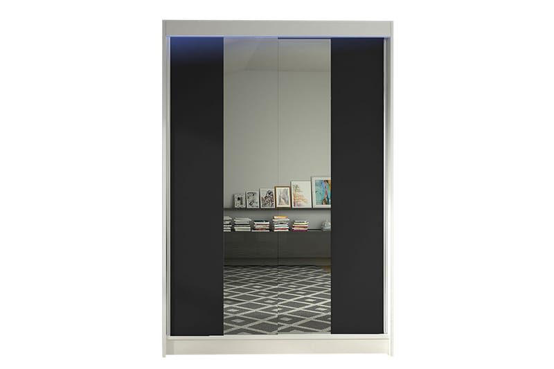 Liverpool Garderob med Spegel 120x200 cm, Svart/Vit