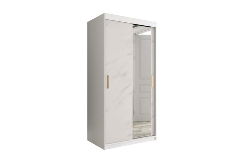 Marmuria Garderob med Spegel 100 cm Marmormönster - Vit/Guld - Klädskåp & fristående garderob - Garderob & garderobssystem