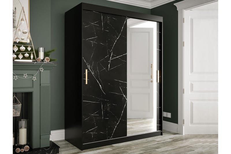 Marmuria Garderob med Spegel 150 cm Marmormönster - Svart - Förvaring - Klädförvaring - Garderob & garderobssystem