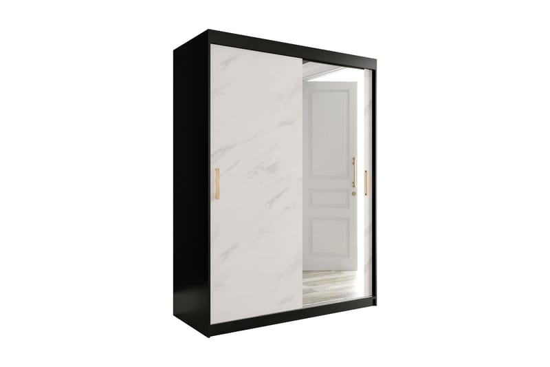 Marmuria Garderob med Spegel 150 cm Marmormönster - Svart/Vit/Guld - Garderob & garderobssystem - Klädskåp & fristående garderob