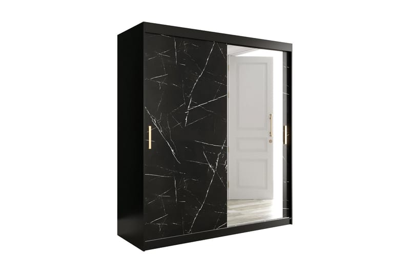 Marmuria Garderob med Spegel 180 cm Marmormönster - Svart - Klädskåp & fristående garderob - Garderob & garderobssystem