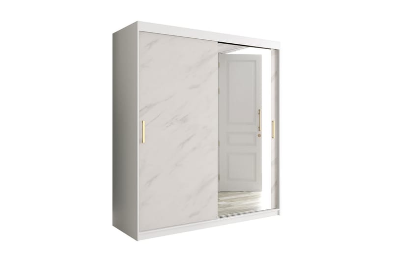 Marmuria Garderob med Spegel 180 cm Marmormönster - Vit/Guld - Garderob & garderobssystem - Klädskåp & fristående garderob