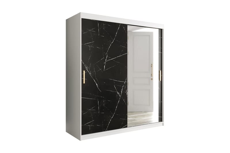 Marmuria Garderob med Spegel 180 cm Marmormönster - Vit/Svart/Guld - Garderob & garderobssystem - Klädskåp & fristående garderob