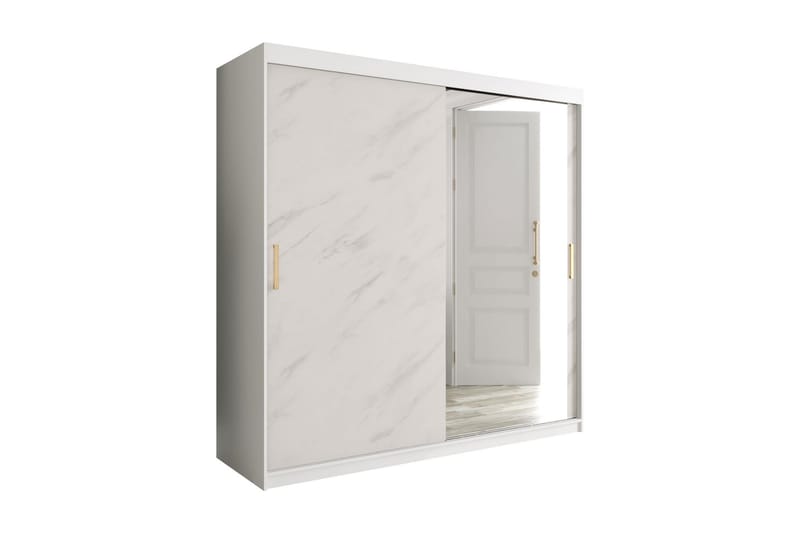 Marmuria Garderob med Spegel 200 cm Marmormönster - Vit/Guld - Garderob & garderobssystem - Klädskåp & fristående garderob