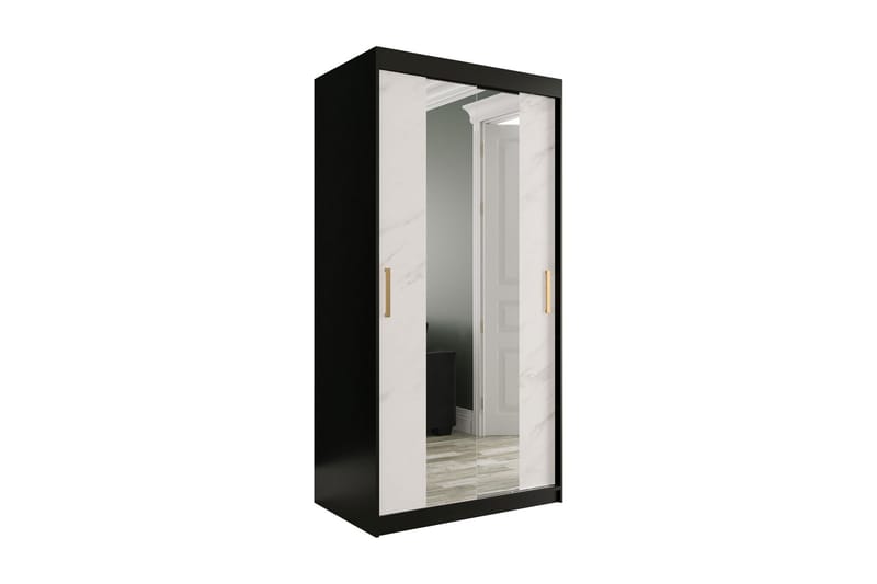 Marmuria Garderob med Speglar Kant 100 cm Marmormönster - Svart/Vit/Guld - Garderob & garderobssystem - Klädskåp & fristående garderob