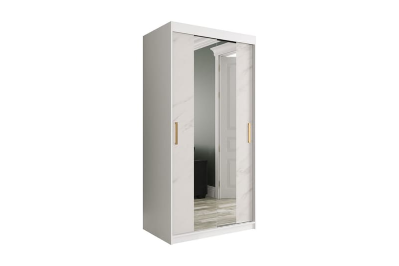 Marmuria Garderob med Speglar Kant 100 cm Marmormönster - Vit/Guld - Garderob & garderobssystem - Klädskåp & fristående garderob