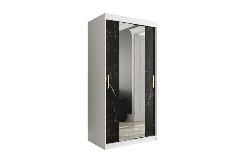 Marmuria Garderob med Speglar Kant 100 cm Marmormönster - Vit/Svart/Guld - Klädskåp & fristående garderob - Garderob & garderobssystem