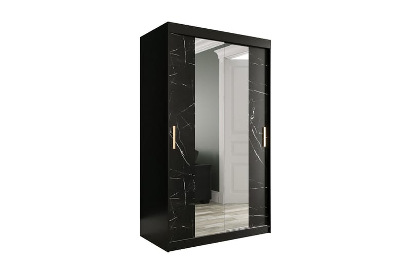 Marmuria Garderob med Speglar Kant 120 cm Marmormönster - Svart - Klädskåp & fristående garderob - Garderob & garderobssystem