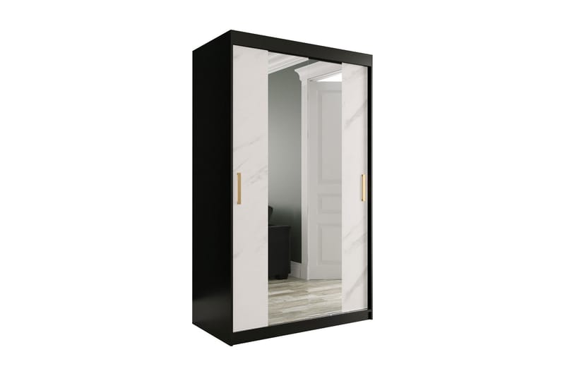 Marmuria Garderob med Speglar Kant 120 cm Marmormönster - Svart/Vit/Guld - Garderob & garderobssystem - Klädskåp & fristående garderob