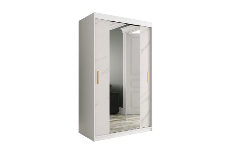 Marmuria Garderob med Speglar Kant 120 cm Marmormönster - Vit/Guld - Klädskåp & fristående garderob - Garderob & garderobssystem