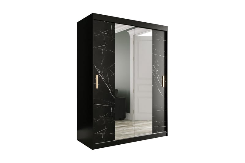 Marmuria Garderob med Speglar Kant 150 cm Marmormönster - Svart - Garderob & garderobssystem - Klädskåp & fristående garderob
