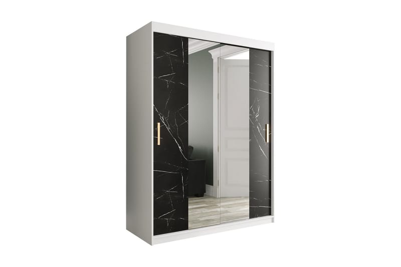 Marmuria Garderob med Speglar Kant 150 cm Marmormönster - Vit/Svart/Guld - Garderob & garderobssystem - Klädskåp & fristående garderob