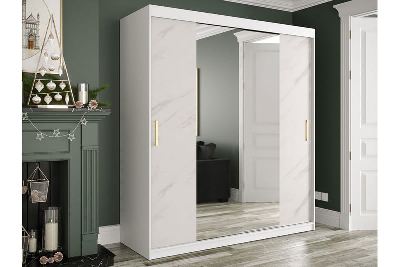 Marmuria Garderob med Speglar Kant 180 cm Marmormönster - Vit/Guld - Garderob & garderobssystem - Klädskåp & fristående garderob