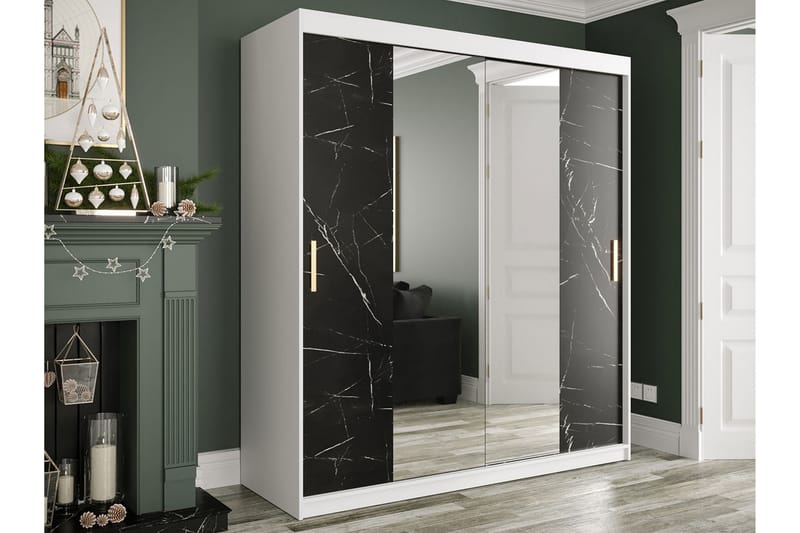 Marmuria Garderob med Speglar Kant 180 cm Marmormönster - Vit/Svart/Guld - Garderob & garderobssystem - Klädskåp & fristående garderob