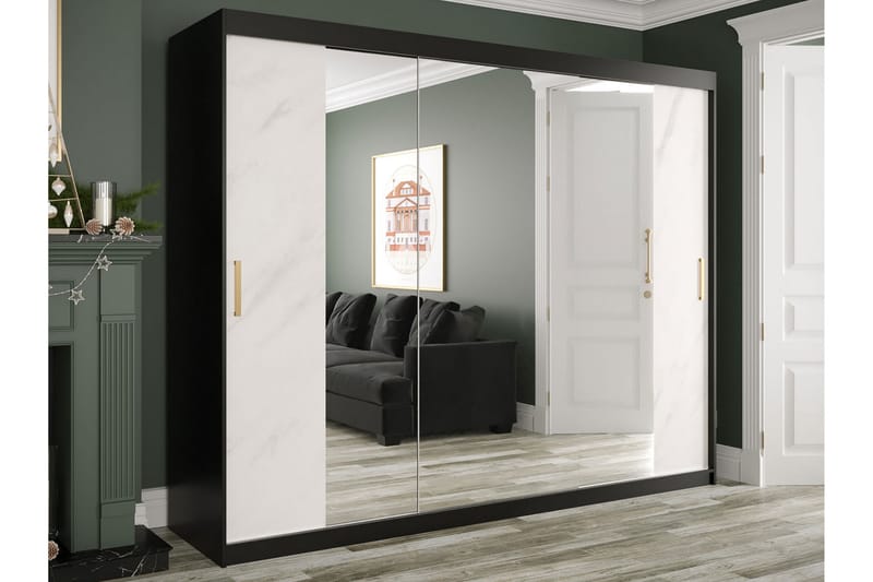 Marmuria Garderob med Speglar Kant 250 cm Marmormönster - Vit/Guld - Garderob & garderobssystem - Klädskåp & fristående garderob
