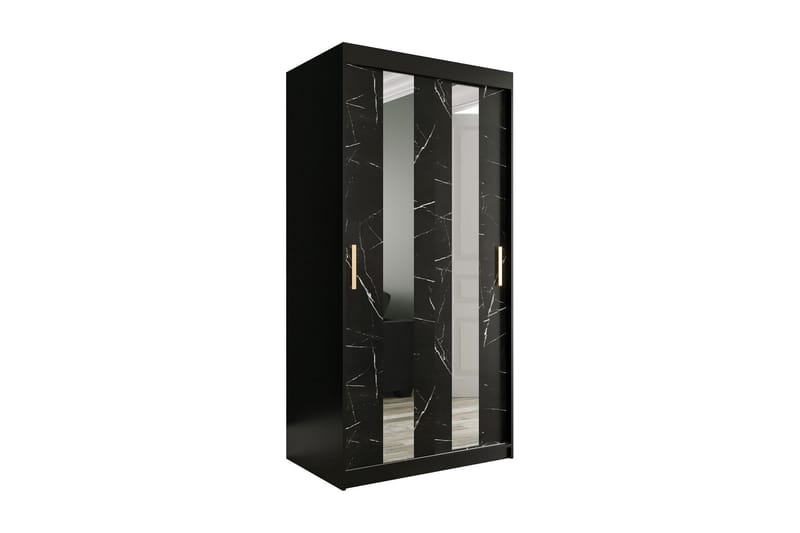 Marmuria Garderob med Speglar Mitt 100 cm Marmormönster - Svart - Garderob & garderobssystem - Klädskåp & fristående garderob
