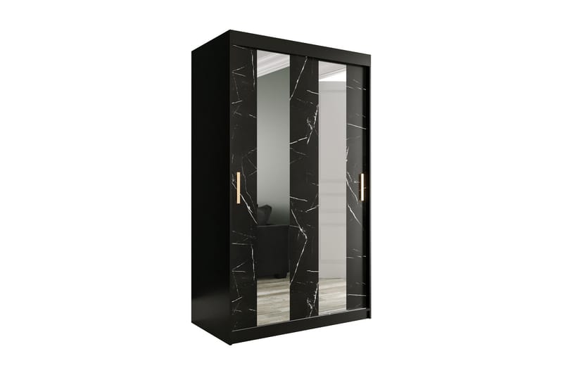 Marmuria Garderob med Speglar Mitt 120 cm Marmormönster - Svart - Garderob & garderobssystem - Klädskåp & fristående garderob