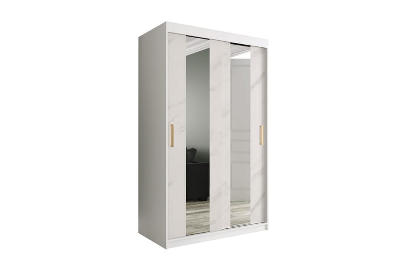 Marmuria Garderob med Speglar Mitt 120 cm Marmormönster - Vit/Guld - Klädskåp & fristående garderob - Garderob & garderobssystem