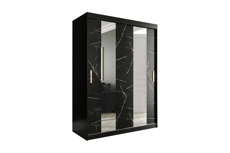 Marmuria Garderob med Speglar Mitt 150 cm Marmormönster - Svart - Garderob & garderobssystem - Klädskåp & fristående garderob