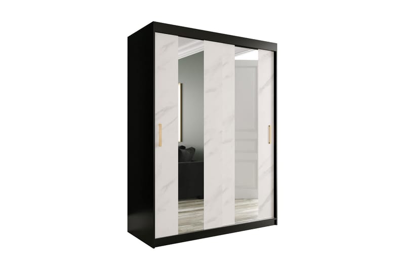 Marmuria Garderob med Speglar Mitt 150 cm Marmormönster - Svart/Vit/Guld - Garderob & garderobssystem - Klädskåp & fristående garderob