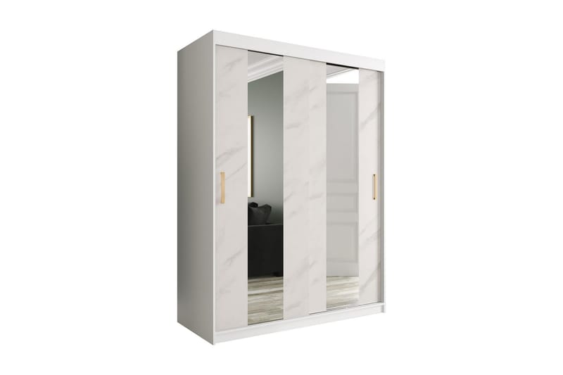 Marmuria Garderob med Speglar Mitt 150 cm Marmormönster - Vit/Guld - Garderob & garderobssystem - Klädskåp & fristående garderob
