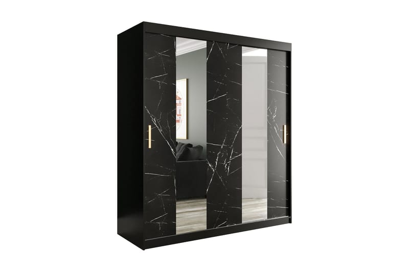 Marmuria Garderob med Speglar Mitt 180 cm Marmormönster - Svart - Garderob & garderobssystem - Klädskåp & fristående garderob