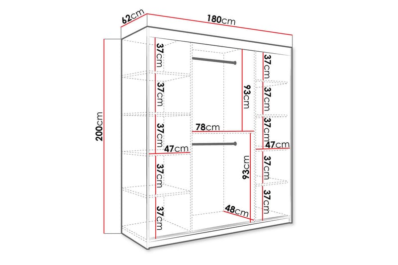 Marmuria Garderob med Speglar Mitt 180 cm Marmormönster - Svart - Förvaring - Klädförvaring - Garderob & garderobssystem
