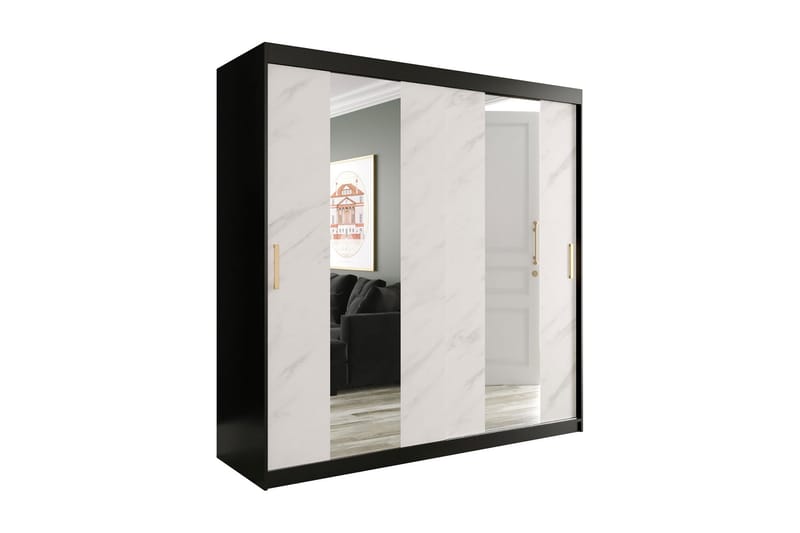 Marmuria Garderob med Speglar Mitt 200 cm Marmormönster - Svart/Vit/Guld - Garderob & garderobssystem - Klädskåp & fristående garderob
