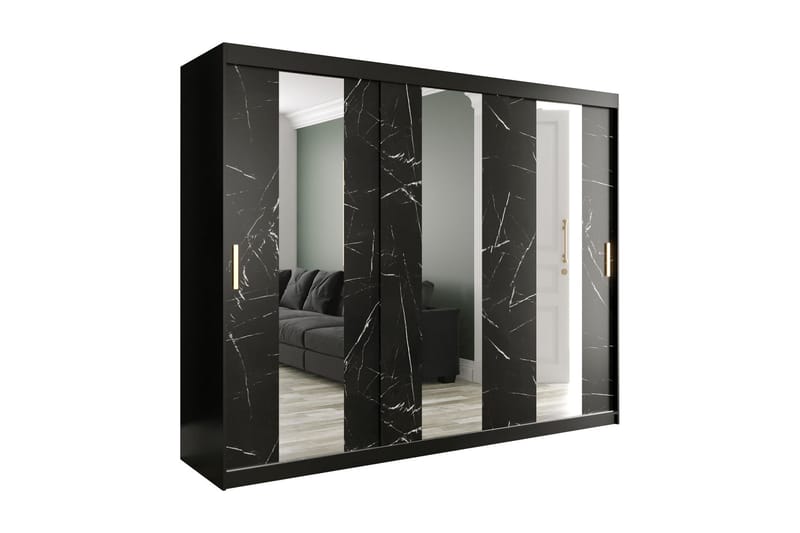 Marmuria Garderob med Speglar Mitt 250 cm Marmormönster - Svart - Garderob & garderobssystem - Klädskåp & fristående garderob