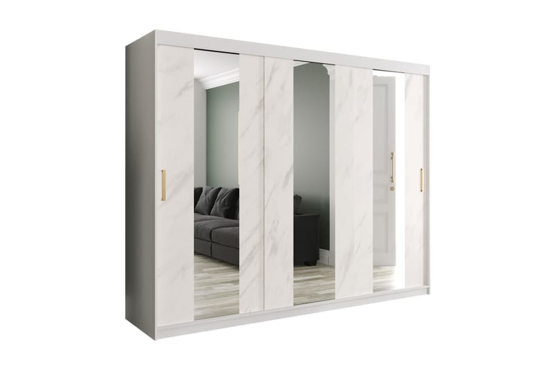 Marmuria Garderob med Speglar Mitt 250 cm Marmormönster - Vit/Guld - Garderob & garderobssystem - Klädskåp & fristående garderob