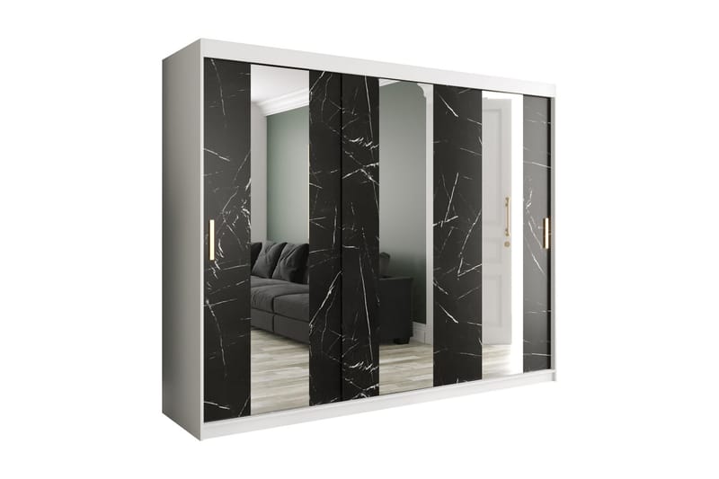 Marmuria Garderob med Speglar Mitt 250 cm Marmormönster - Vit/Svart/Guld - Garderob & garderobssystem - Klädskåp & fristående garderob