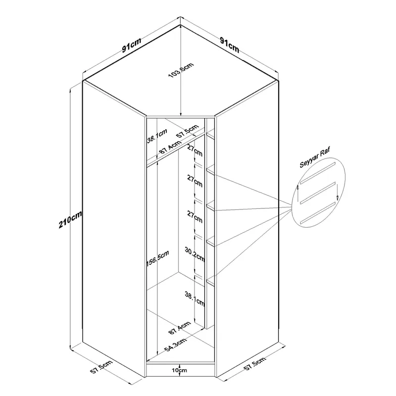 Matlerd Garderob 91x210x57,5 cm - Vit - Förvaring - Klädförvaring - Garderob & garderobssystem - Hörngarderob
